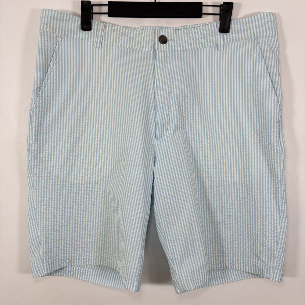 Straight Down Seersucker Golf Shorts Mens Size 36 Light Blue Striped 10” Inseam